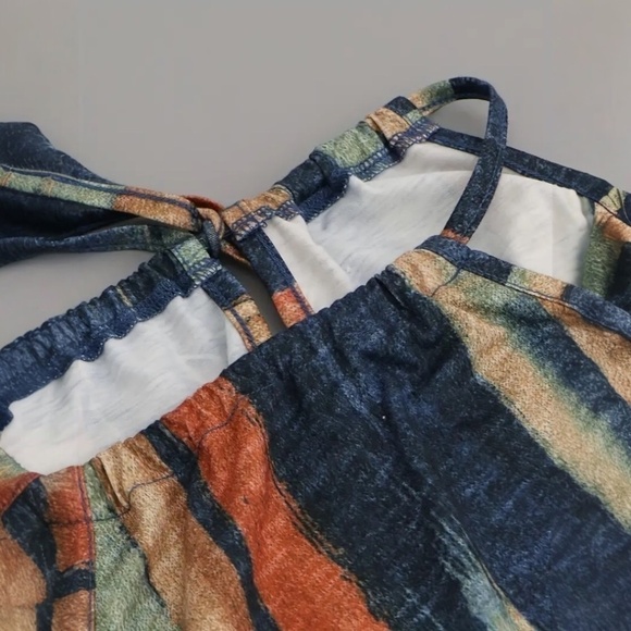 Striped Print Dress Halter Sleeveless - Picture 3 of 5